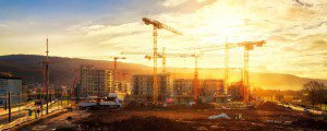 Großbaustelle mit Kränen in Leipzig