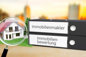Akten-Ordner beschriftet mit Immobilienmakler und Immobilienbewertung
