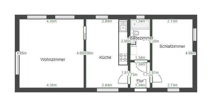 Grundriss bemasst Bungalow Machern / Plagwitz