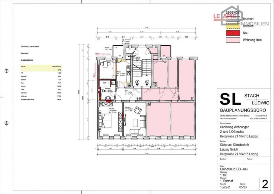 Grundriss 2.OG re. Etagenwohnung Leipzig