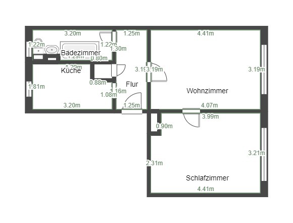 Grundriss bemasst Etagenwohnung Torgau