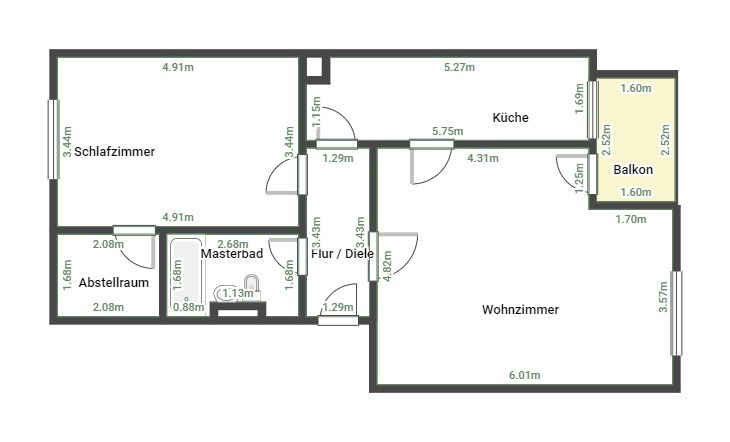 Grundriss bemasst Dachgeschosswohnung Leipzig / Grnau-Ost