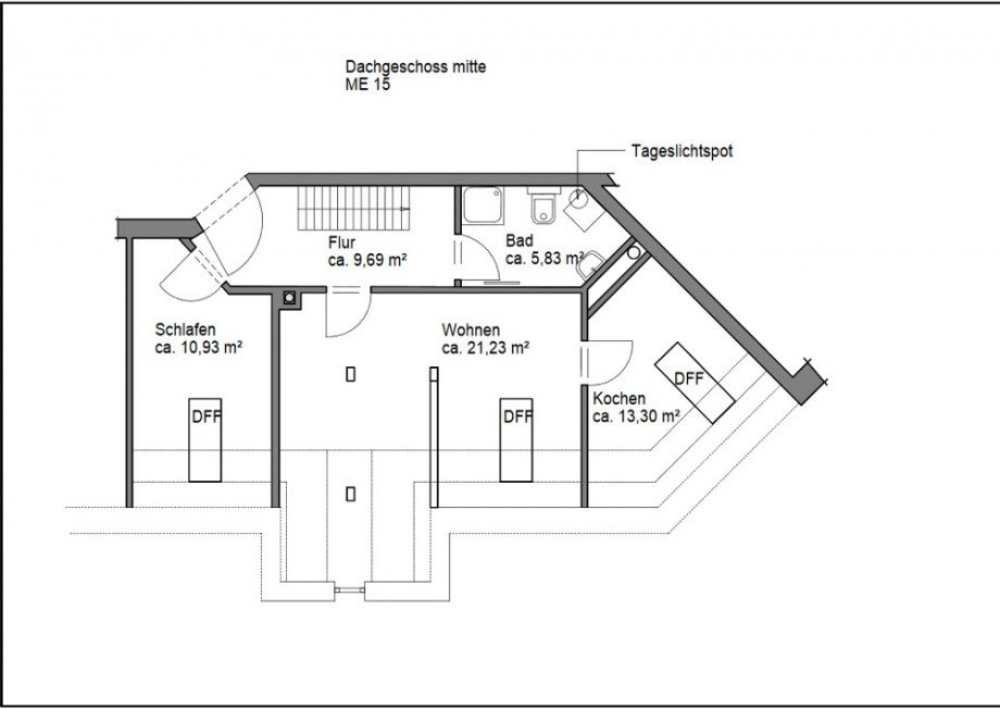 Grundri DG Mitte ME15 Dachgeschosswohnung Leipzig / Gohlis