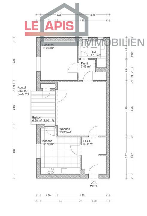 Grundri WE1 Leipzig Erdgeschosswohnung +++ATTRAKTIVE 2-RWG M. BALKON U. STELLPLATZ IN RUHIGER, GRNER WOHNLAGE V. LEIPZIG-RCKMARSDORF+++