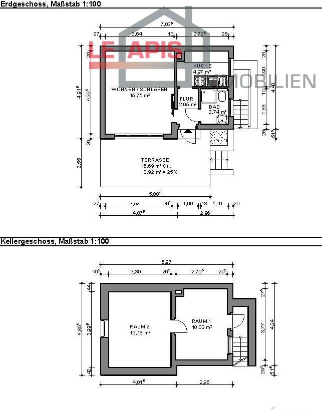 Grundrisse Kellerbereich u. Erdgeschoss Bungalow Borsdorf / Panitzsch