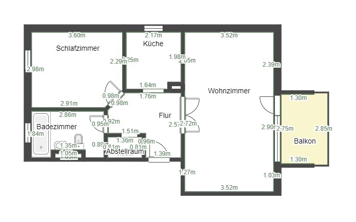 Grundriss 1. Etage bemasst Etagenwohnung Leipzig / Hohenheida