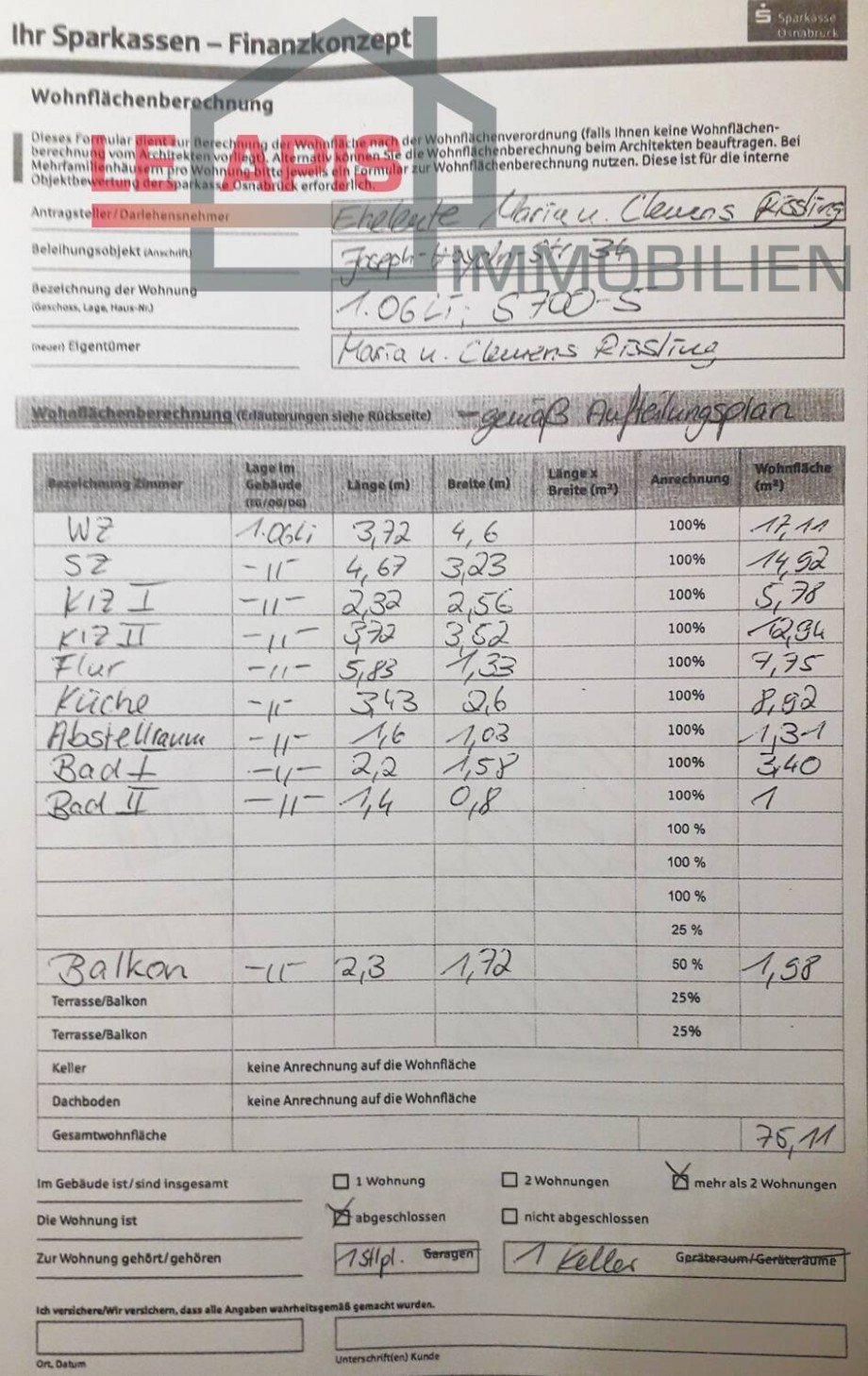 Wohnfl�chenberechnung Etagenwohnung B�hlen