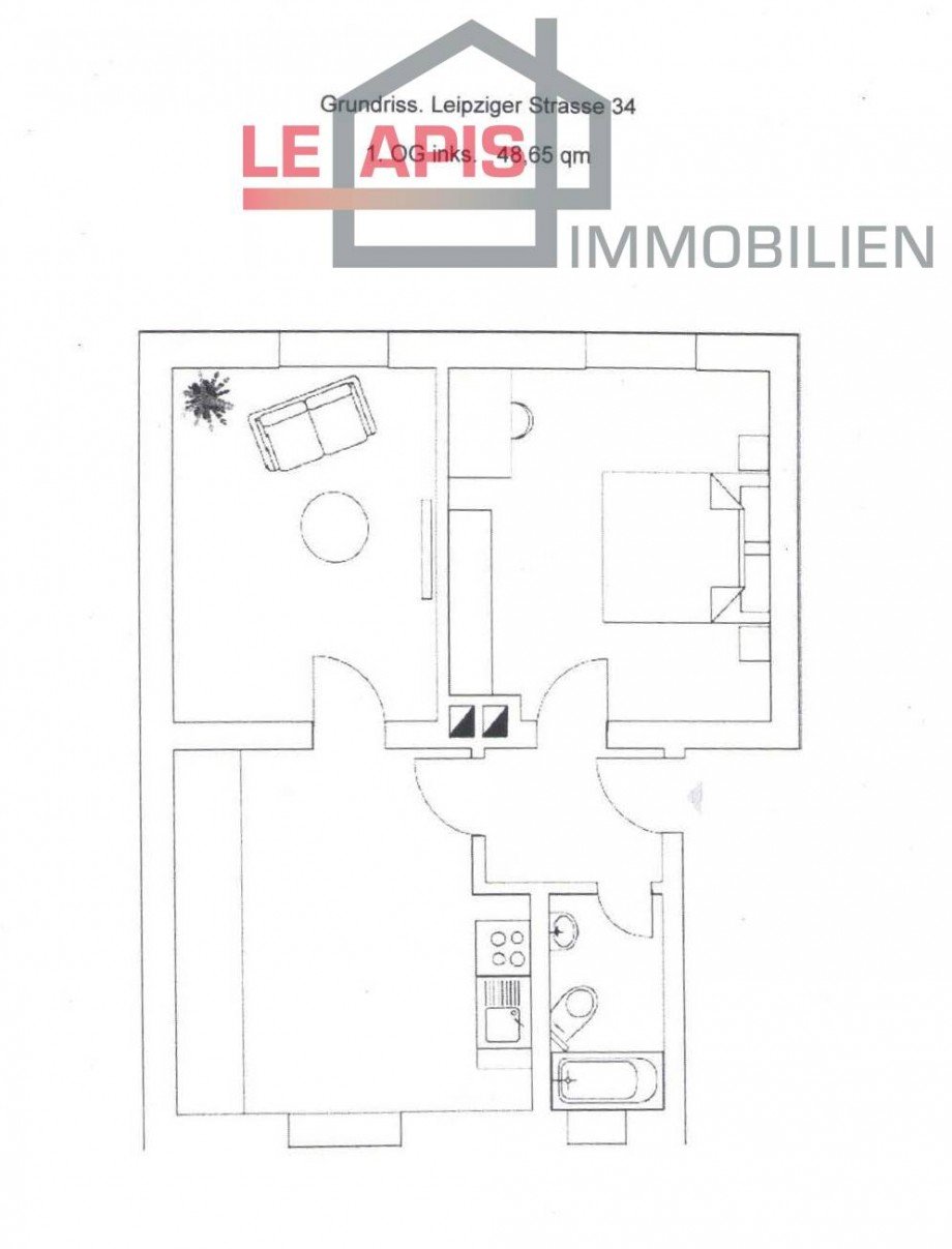 Grundriss unbemat 1.OG li., 2-RWG Etagenwohnung Bhlen